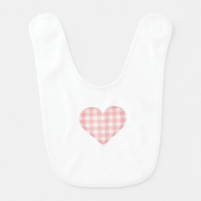 Heart Pink Gingham Baby Bib (Front)