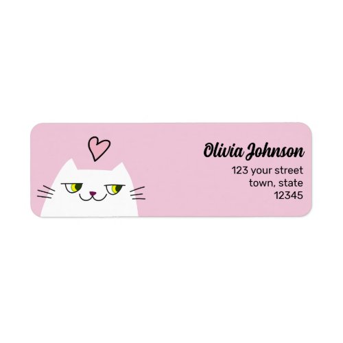 Heart Pink Kawaii Cat Return Address Label