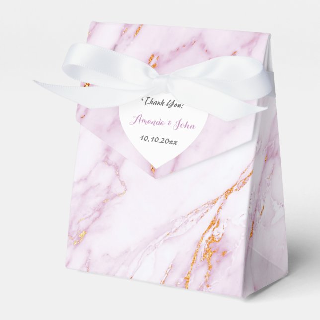 Heart Pink Marble Gold Wedding Favor Thank You Boxes (Front Side)