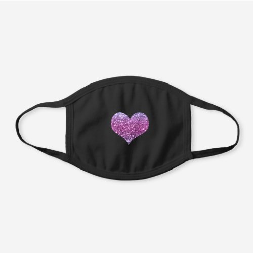 Heart Pink Purple Glitter Cute Girly Black Cotton Face Mask