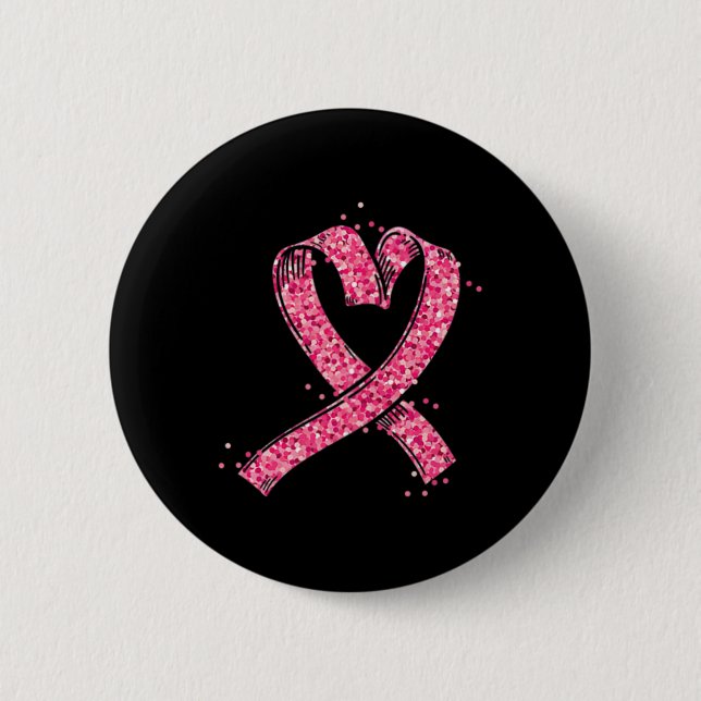 Heart Pink Ribbon Breast Cancer Awareness Fighter  Button (Front)