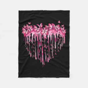 Heart Pink Ribbon Butterflies Breast Cancer Awaren Fleece Blanket