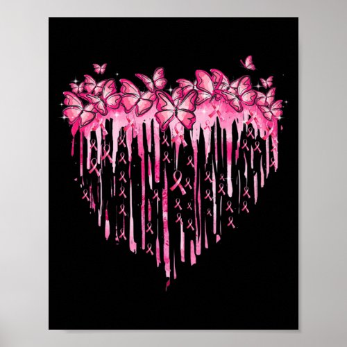 Heart Pink Ribbon Butterflies Breast Cancer Awaren Poster