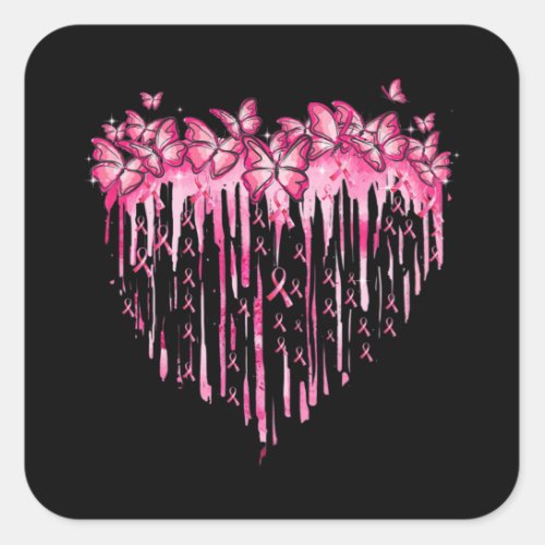 Heart Pink Ribbon Butterflies Breast Cancer Awaren Square Sticker