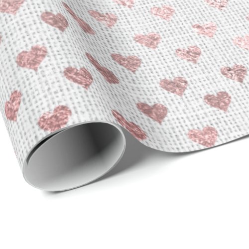 Heart Pink Rose Gold Gray White Bridal Linen Wrapping Paper