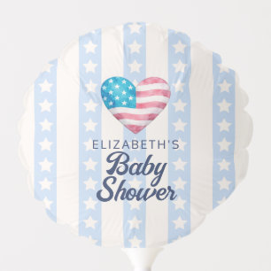 Heart & Pink Stars Stripes Boy Baby Shower Balloon