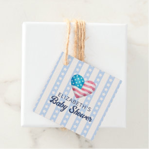 Heart & Pink Stars Stripes Boy Baby Shower Favor Tags