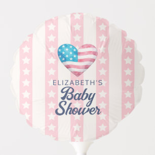 Heart & Pink Stars Stripes Girl Baby Shower Balloon
