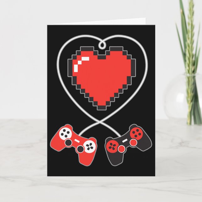Heart Pixel Art Video-game Controller Valentines D Card (Front)