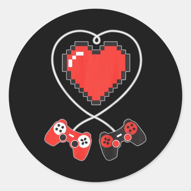 Heart Pixel Art Video-game Controller Valentines D Classic Round Sticker (Front)