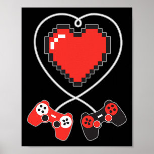 Heart Pixel Art Video-game Controller Valentines D Poster