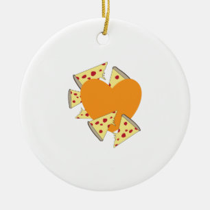 Heart Pizza Ceramic Ornament