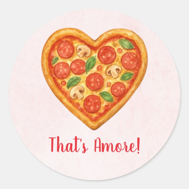 Heart Pizza Round Sticker | Red Checkered Wedding (Front)