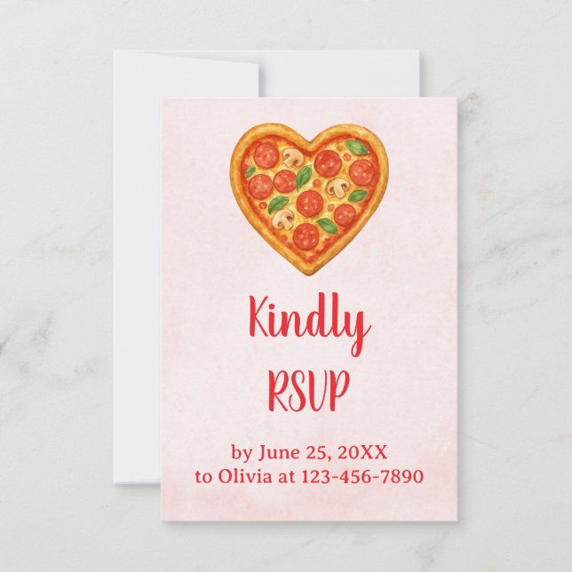 Heart Pizza RSVP Card | Red Checkered Italian (Front)