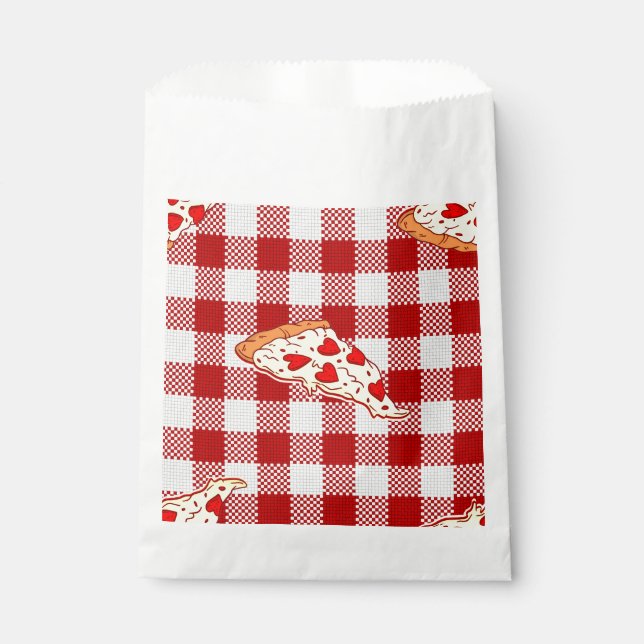 heart pizza valentine red gingham  favor bag (Front)