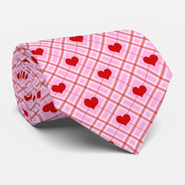 Heart Plaid Neck Tie (Rolled)