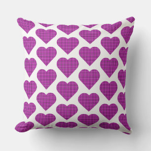Heart Plaid Pink Purple Black Throw Pillow