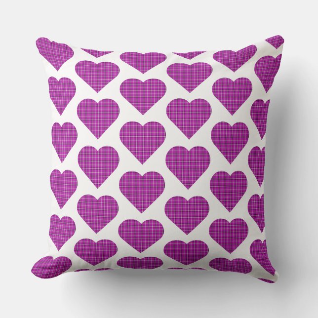 Heart Plaid Pink Purple Black Throw Pillow (Front)