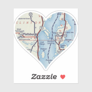 Heart Plattsburgh NY Vintage Map Sticker