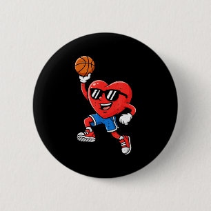 Heart Play Basketball Valentines Day For Teen Boys Button
