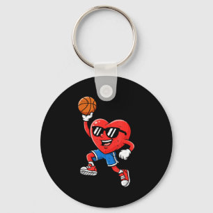 Heart Play Basketball Valentines Day For Teen Boys Keychain
