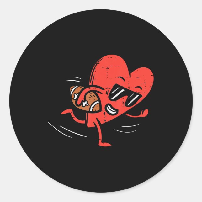 Heart Playing American Football Valentines Day Spo Classic Round Sticker (Front)