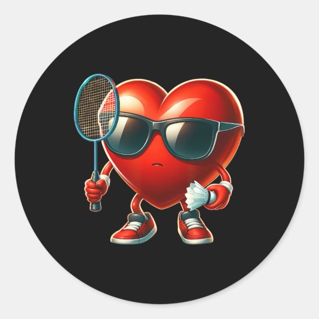 Heart Playing Badminton Valentines Day Valentine M Classic Round Sticker (Front)