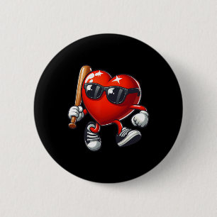Heart Playing Baseball Funny Valentine's Day Febru Button