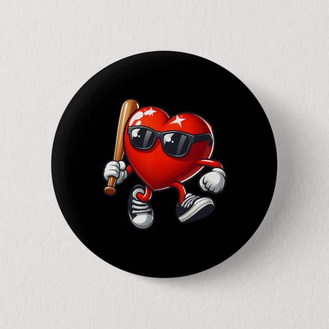 Heart Playing Baseball Funny Valentine's Day Febru Button (Front)