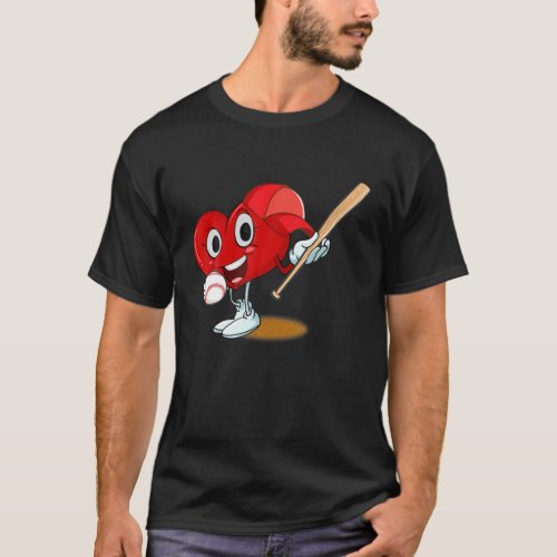 Heart Playing Baseball Valentines Day Sports Boys T_Shirt