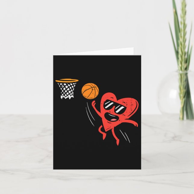 Heart Playing Basketball Cute Valentines Day Sport Card (Front)