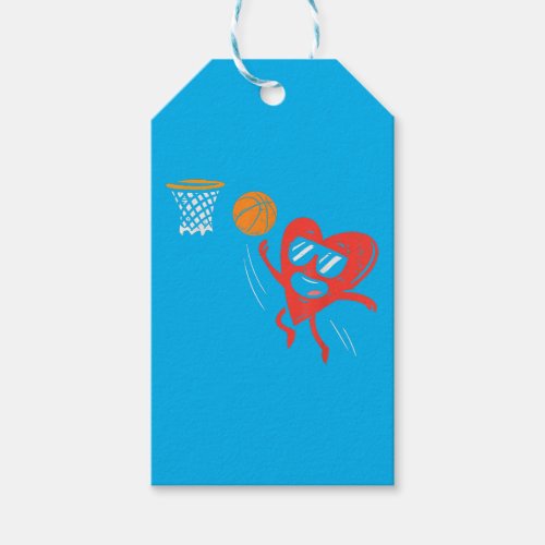 Heart Playing Basketball Cute Valentines Day Sport Gift Tags