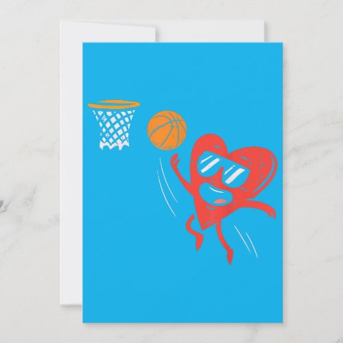 Heart Playing Basketball Cute Valentines Day Sport Invitation