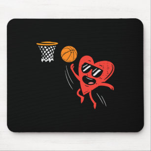 Heart Playing Basketball Cute Valentines Day Sport Mouse Pad