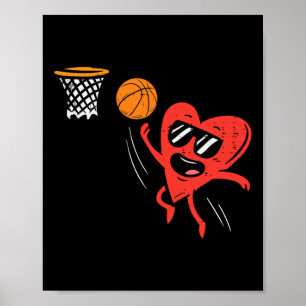 Heart Playing Basketball Cute Valentines Day Sport Poster