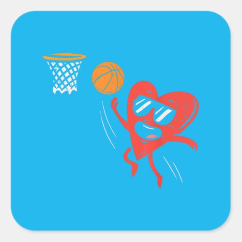 Heart Playing Basketball Cute Valentines Day Sport Square Sticker