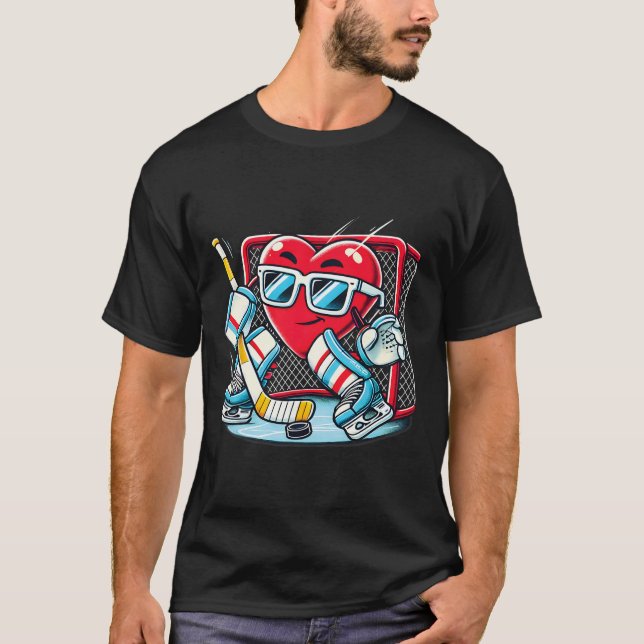 Heart Playing Hockey Goalie Valentine's Day Men Wo T-Shirt (Front)