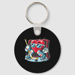 Heart Playing Hockey Goalie Valentines Day Men Wom Keychain