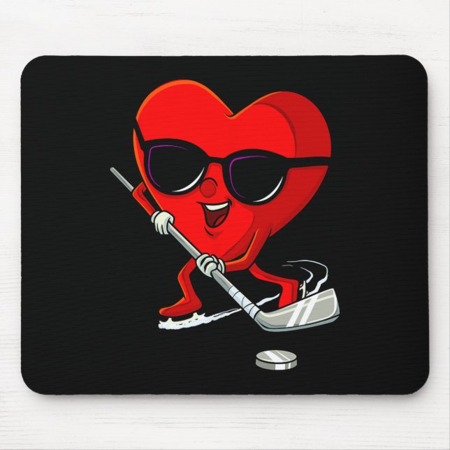 Heart Playing Ice Hockey Cute Valentines Day Sport Mouse Pad (Front)