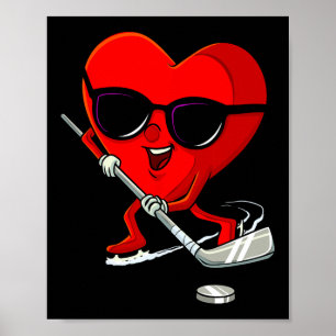 Heart Playing Ice Hockey Cute Valentines Day Sport Poster