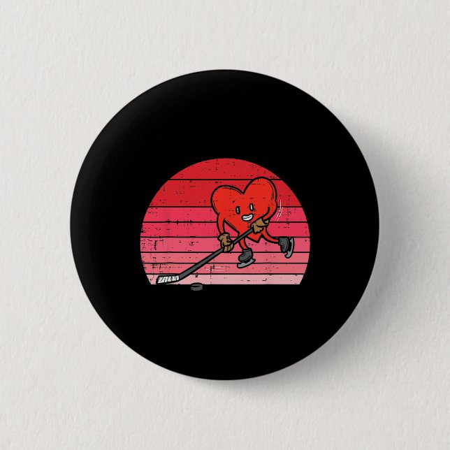 Heart Playing Ice Hockey Sport Men Women Kids Vale Button (Front)