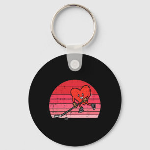 Heart Playing Ice Hockey Sport Men Women Kids Vale Keychain