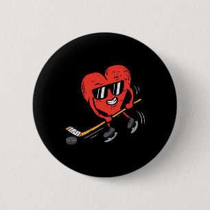 Heart Playing Ice Hockey Valentines Day Love Sport Button