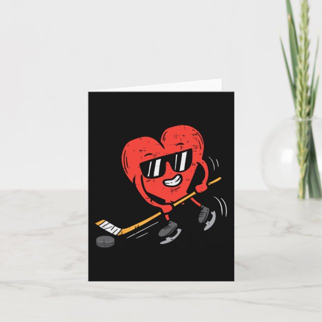 Heart Playing Ice Hockey Valentines Day Love Sport Card (Front)