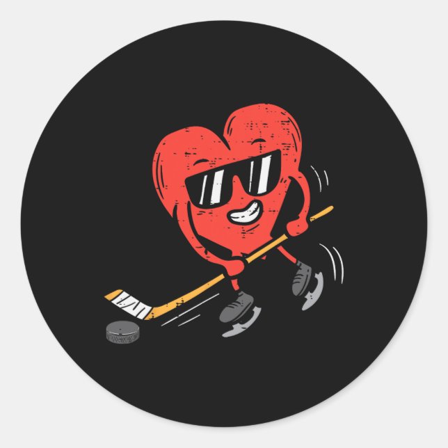 Heart Playing Ice Hockey Valentines Day Love Sport Classic Round Sticker (Front)
