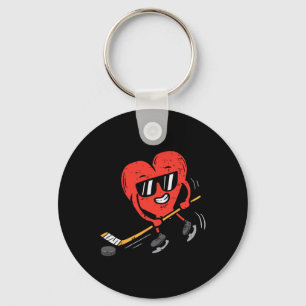 Heart Playing Ice Hockey Valentines Day Love Sport Keychain