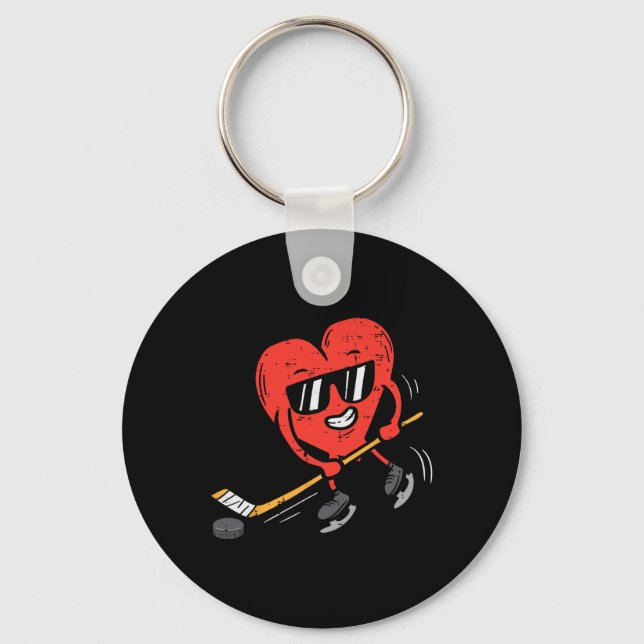 Heart Playing Ice Hockey Valentines Day Love Sport Keychain (Front)