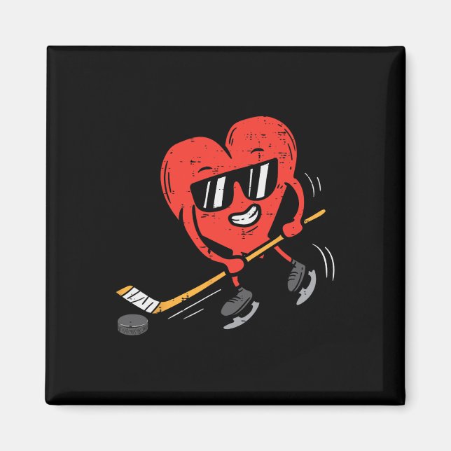 Heart Playing Ice Hockey Valentines Day Love Sport Magnet (Front)