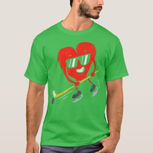 Heart Playing Ice Hockey Valentines Day Love Sport T_Shirt