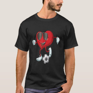 Heart Playing Soccer Valentines Day Football Girls T-Shirt